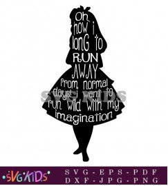 Silhouette Of Alice's Dress With Curiouser And Curiouser Text SVG