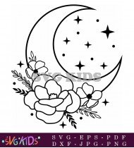 Black And White Floral Moon Design Tattoo SVG