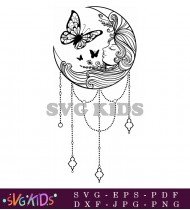 Dreaming Moon With Butterfly And Chains SVG