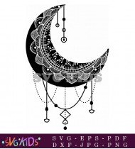 Crescent Moon With Hanging Beads Ornament SVG