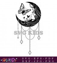 Crescent Moon Dreamcatcher Butterfly Clip Art SVG