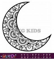 Beautiful Circular Mandala Moon Clip Art SVG