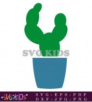 Cactus Plant Drawing In A Blue Pot SVG