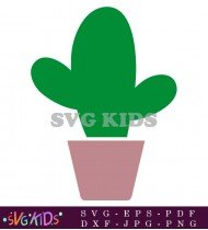 Cactus In A Brown Pot Cartoon Illustration SVG