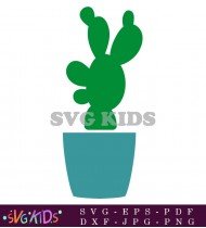 A Cartoon Cactus In A Blue Pot SVG