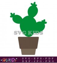 Brown Pot Cactus Plant Green Leaf Drawing SVG