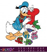 Donald Duck In Santa Suit With Present SVG