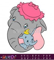 Dumbo Peeks Out From Under A Large Pink Hat His Big Blue Eyes Filled With Curiosity And Wonder SVG