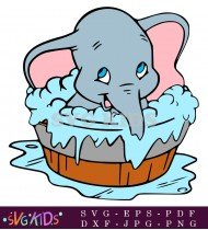 Dumbo Enjoys A Fun Bath Sitting In A Tub Filled With Bubbles His Eyes Gleaming With Joy SVG