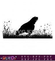 Silhouette Of A Hen On A Farm SVG