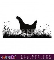 Beautiful Black Hen Bird Silhouette SVG