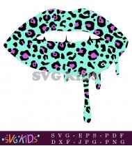 Green Leopard Print Lips Vector Design SVG